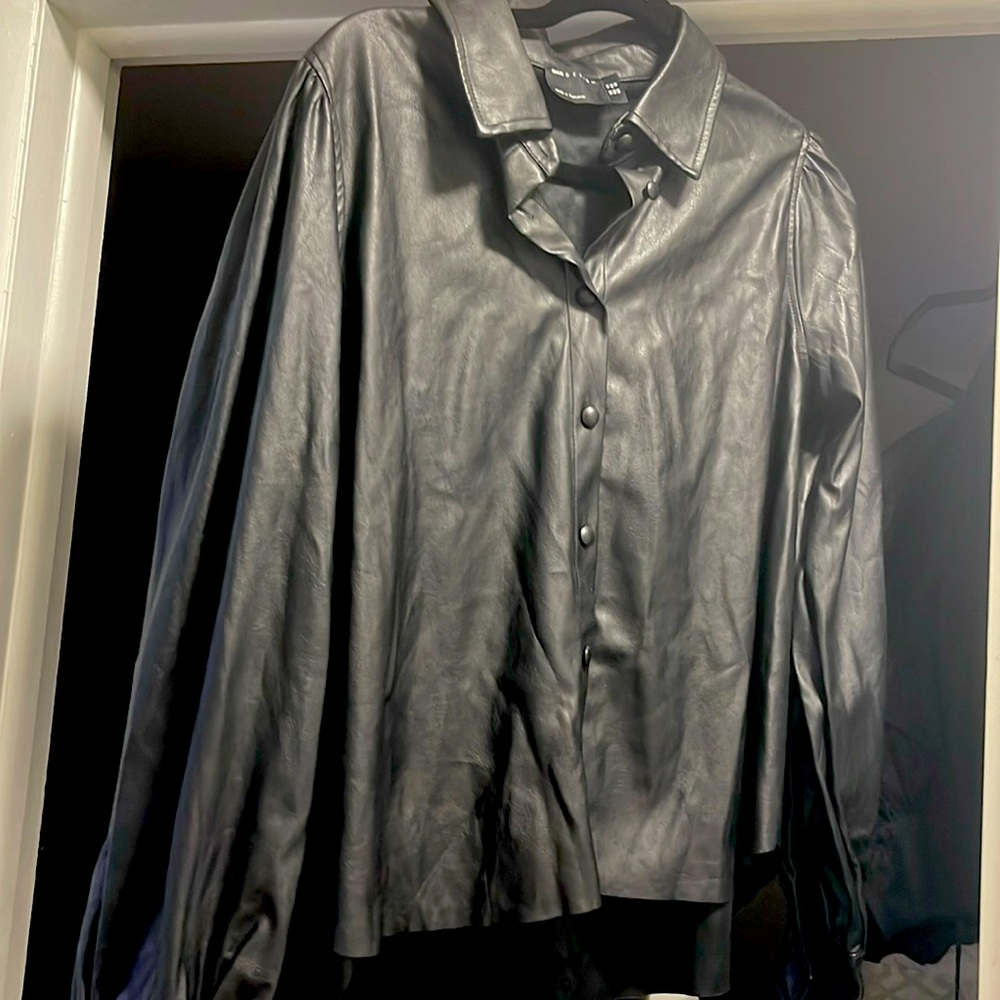 NWOT faux leather button down
